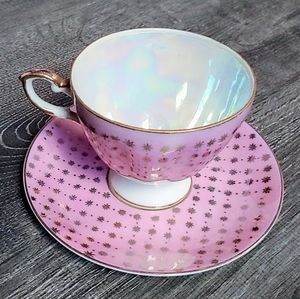 Rare vintage Japanese pink star teacup and saucer